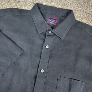 Untuckit Relaxed Fit Wrinkle Resistant Mens 2XL Solid Black Button Up SS Linen